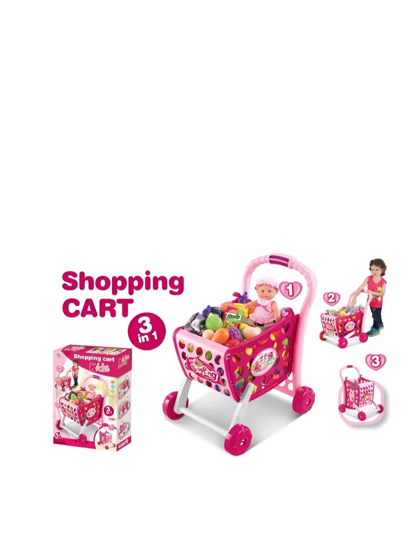 Kids 3 in 1 Shopping Cart Playset for Girls