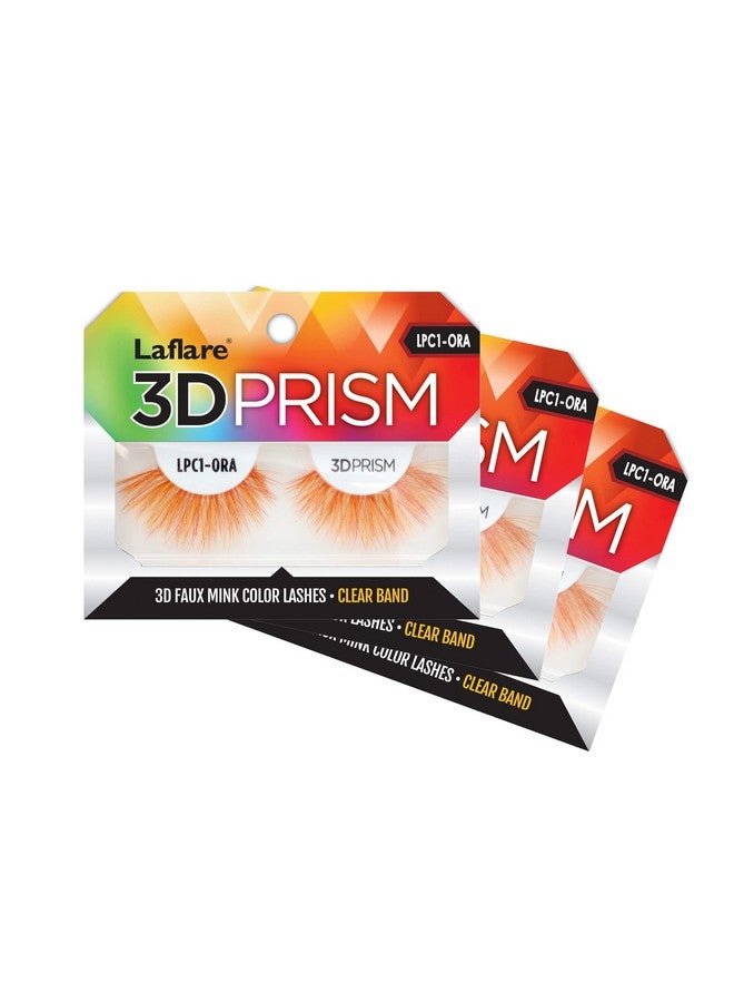 3D Prism Color Lash Silk Clear Band Fluffy Volume Faux Mink Colored Eyelashes 3 Packs Bundle Special (Lpc1X3 Orange)