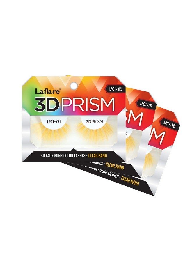 3D Prism Color Lash Silk Clear Band Fluffy Volume Faux Mink Colored Eyelashes 3 Packs Bundle Special (Lpc1X3 Yellow)