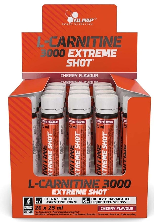 Olimp L-Carnitine 3000 Extreme Shots, Cherry Flavour, Pack of 20 Ampoules