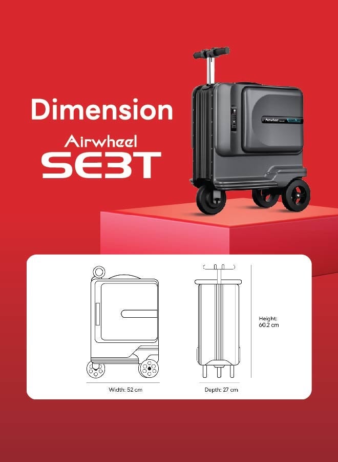 Airwheel SE3T - Electric Luggage Scooter - Black | Extra-Large Smart Riding Suitcase with Removable Battery, Airwheel Luggage | Official Dealer in UAE