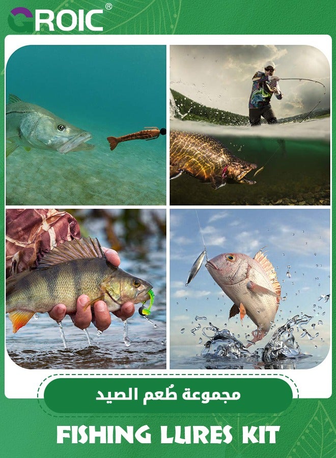78PCS Fishing Topwater Lures Fishing Lures Kit for Freshwater Soft Plastic Lures Fishing Accessories Tackle Boxes Fishing Spoons Swimbaits Minnow Popper Crankbait VIB