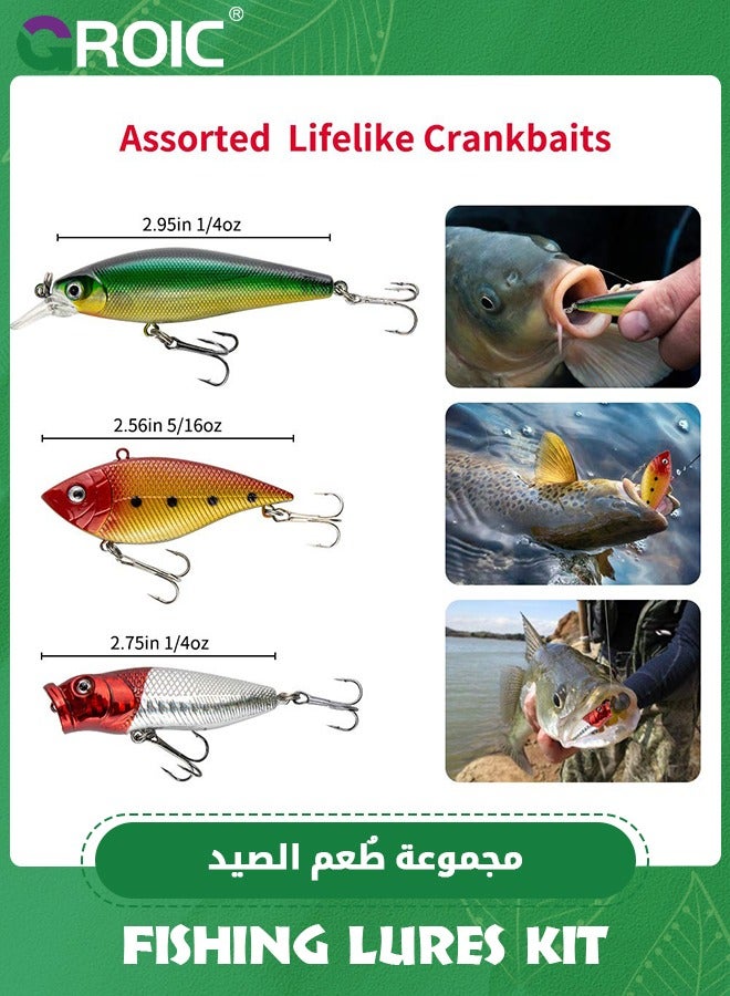 78PCS Fishing Topwater Lures Fishing Lures Kit for Freshwater Soft Plastic Lures Fishing Accessories Tackle Boxes Fishing Spoons Swimbaits Minnow Popper Crankbait VIB
