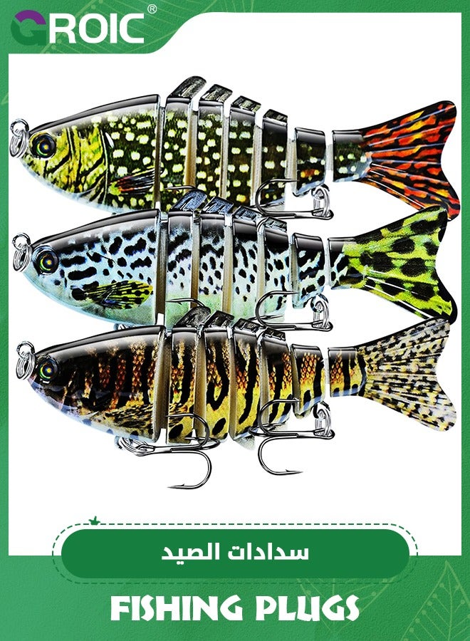 3 Pack Fishing Lures Multi Jointed Fish Fishing Kits Slow Sinking Lifelike Swimbait Freshwater and Saltwater Crankbaits for Bass Trout Bass Lures