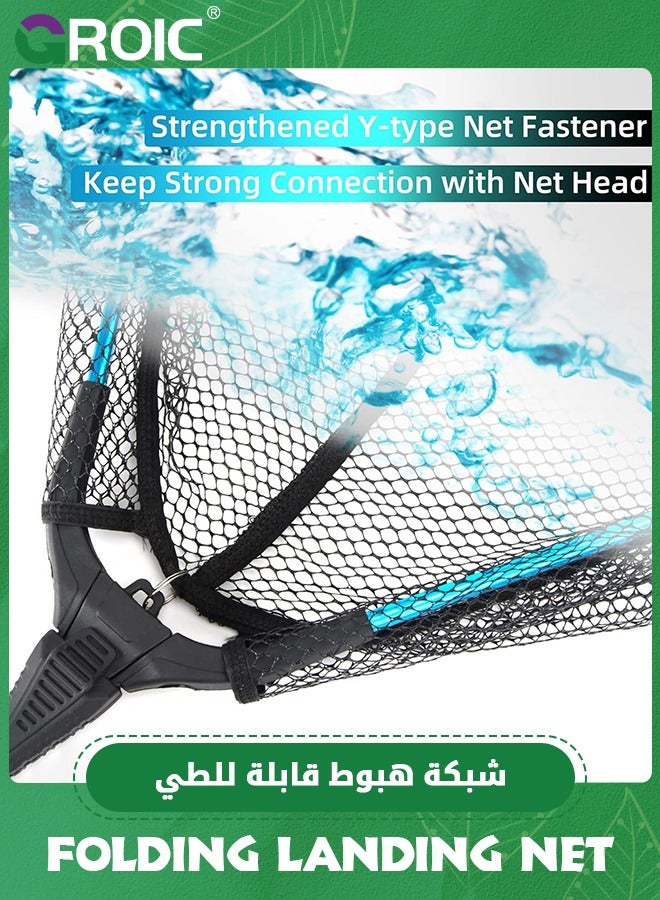 Fishing Net Folding Landing Net - Collapsible Fishing Nets with Telescopic Pole Handle, Durable Rubber Coating Knotless Mesh, Safe Fish Catching and Releasing