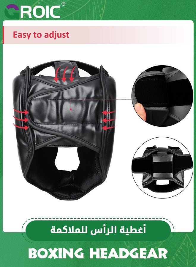 Boxing Headgear for Adults Kids, Safety Head Guard,Brace Head Protection,PU Leather Boxing Helmet for Traning Kickboxing MMA Muay Thai Sparring Martial Arts Karate Taekwondo