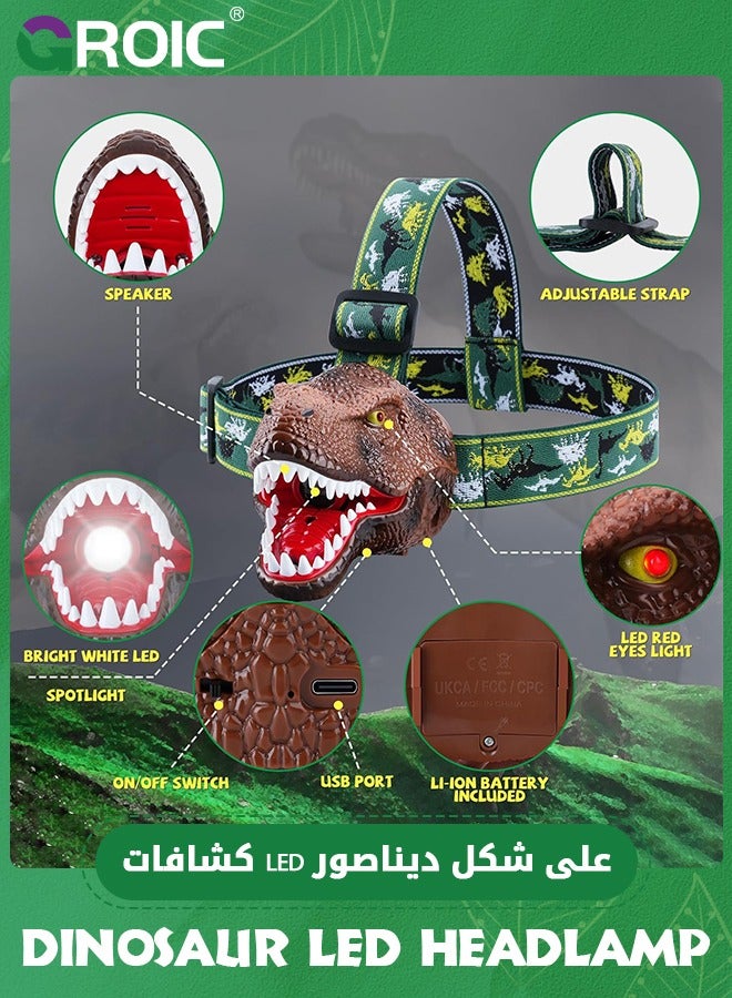 Dinosaur Headlamp T-Rex LED Headlamps for Kids Flashlights Camping Gear - Dinosaur Toys for Kids Outdoor Toys for Kids Birthday Stocking Stuffers