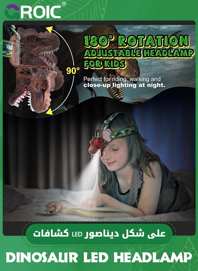 Dinosaur Headlamp T-Rex LED Headlamps for Kids Flashlights Camping Gear - Dinosaur Toys for Kids Outdoor Toys for Kids Birthday Stocking Stuffers