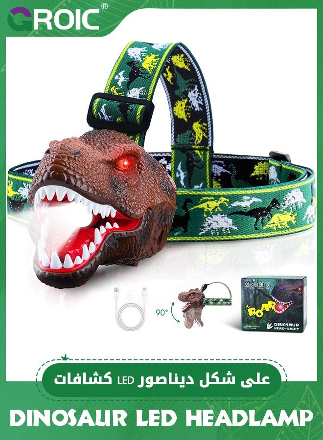 Dinosaur Headlamp T-Rex LED Headlamps for Kids Flashlights Camping Gear - Dinosaur Toys for Kids Outdoor Toys for Kids Birthday Stocking Stuffers