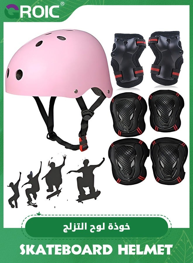 7 IN 1 Adjustable Skateboard Skate Helmet with Protective Gear Knee Pads Elbow Pads Wrist Pads for Youth Outdoor Sports, BMX, Skateboard, Scooter, Bike, Roller, Kid's Protective Gear Set