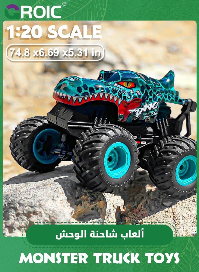 Monster Truck Toys, 2.4Ghz RC Monster Trucks for Boys, 1:20 Dinosaur Remote Controlled Car with Light & Music, Remote Control Truck with Stunt, 360° Spin, Walk Upright& Drift, RC Cars