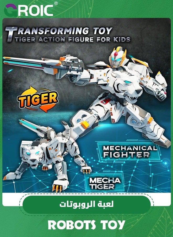 Animal Transforming Robot Toys,Tiger Action Figure for Kids Deformation Assembly Robot for Kids,Tiger Model,Collectible Action Figures,Manual Transformed into Toy