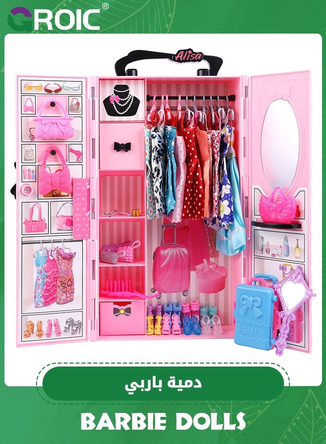 Doll Closet Wardrobe for 11.5 Inch Girl Doll Clothes and Accessories Storage Items Including Dolls, Wardrobe many other accessories,Girls Toy