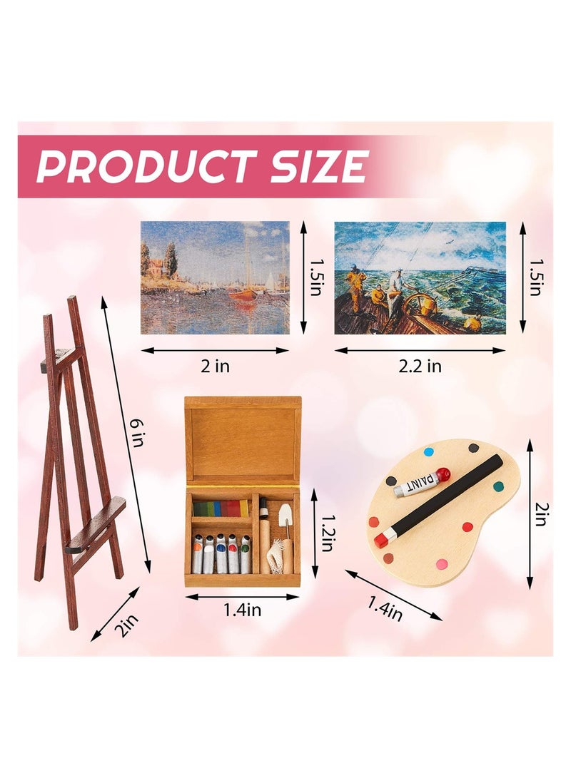 3 Pieces 1:12 Miniature Dollhouse Accessories, Wooden Easel Dollhouse Furniture Decoration Set, Miniature Palette Watercolor Box Easel Miniature Dollhouse Furniture Painting for Dolls