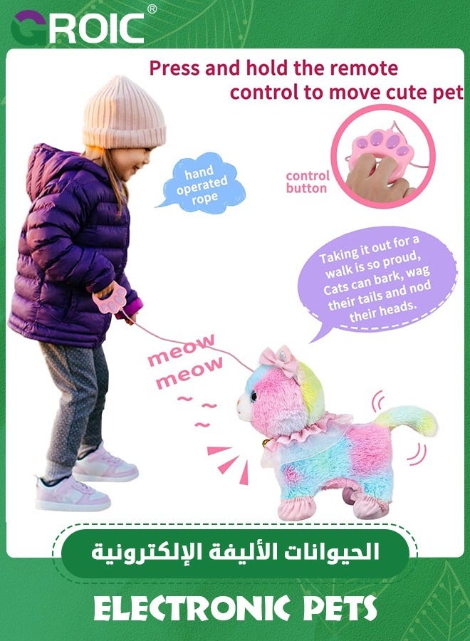 Remote Control Electronic Plush Cat Toy Pet for Girls Kids Interactive Toys, Walks, Barks, Pretend Dress Up Realistic Stuffed Animal,Electronic Pet Singing Kitty Toy,Companion Toy for Kids