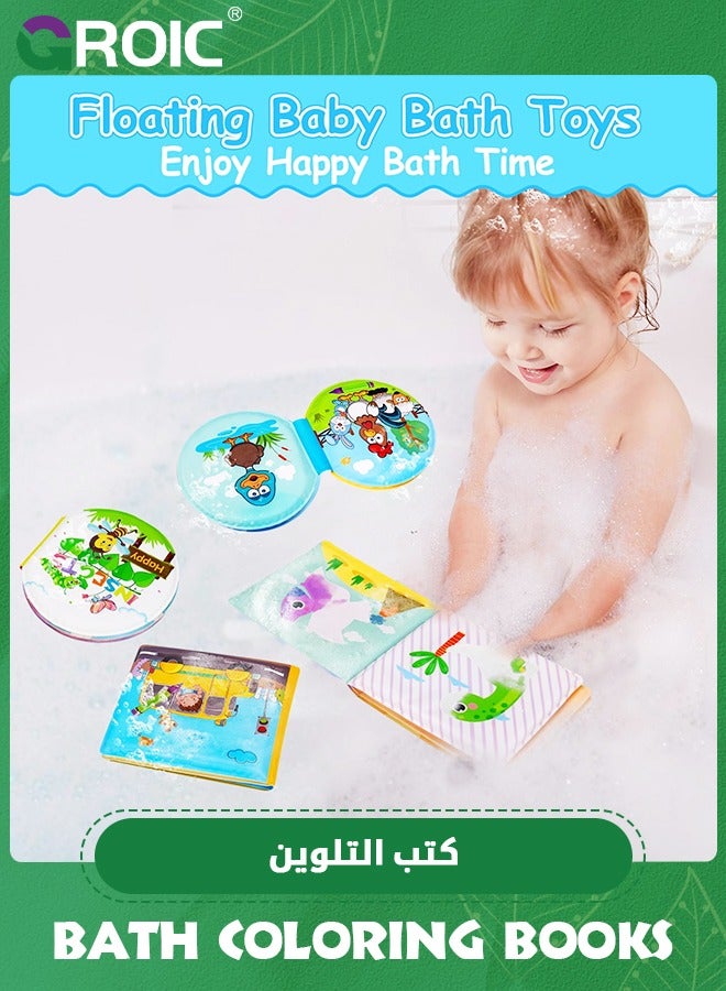 4PCS Bath Coloring Books,2 in 1 Baby Bath Toys,Waterproof Mold Free Bathtime Books Toddler Shower Bathtub Toys,Kids Learning Bath Toys,Kids Educational Infant Bath Toys