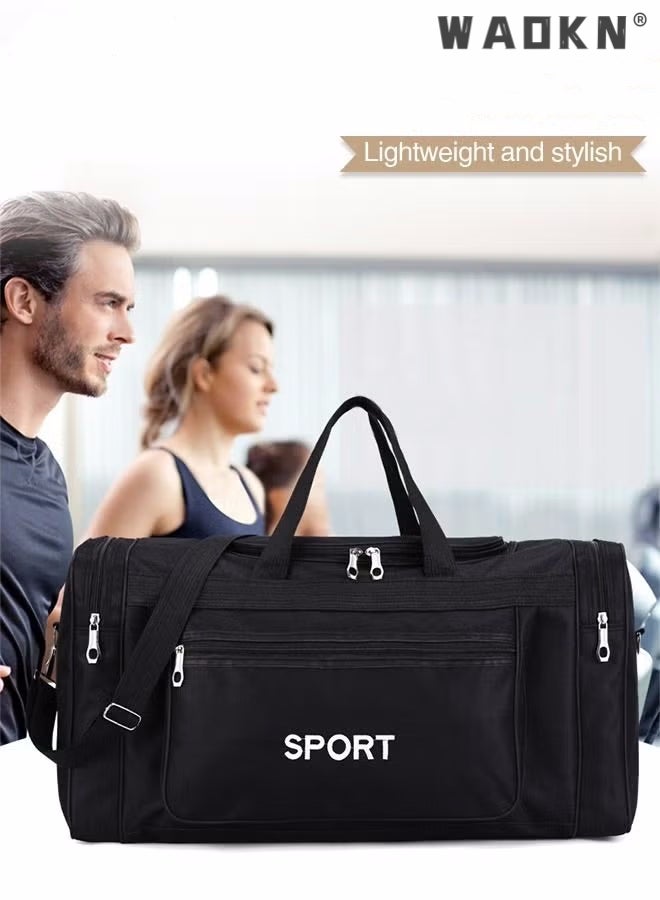 Unisex Travel Duffel Bag Large Capacity Lightweight Wear-resistant Oxford Fabric Multipurpose Foldable Luggage Handbag Fitness Sports Training Trip Capacity Fitness Bag Outdoor Yoga Handbag Black