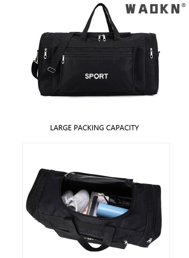 Unisex Travel Duffel Bag Large Capacity Lightweight Wear-resistant Oxford Fabric Multipurpose Foldable Luggage Handbag Fitness Sports Training Trip Capacity Fitness Bag Outdoor Yoga Handbag Black