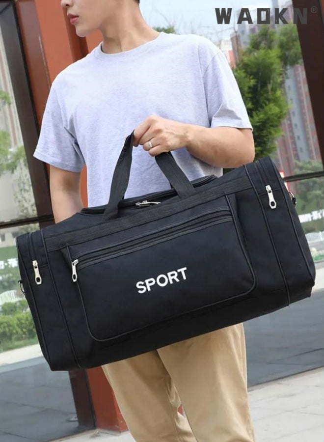 Unisex Travel Duffel Bag Large Capacity Lightweight Wear-resistant Oxford Fabric Multipurpose Foldable Luggage Handbag Fitness Sports Training Trip Capacity Fitness Bag Outdoor Yoga Handbag Black