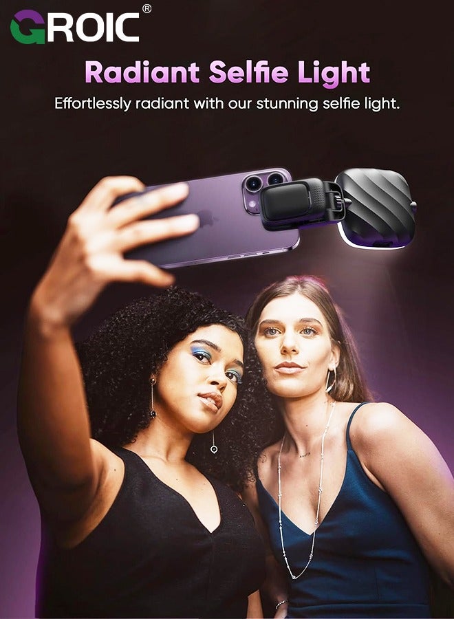 Selfie Light for iPhone- Rechargeable LED Phone Light Clip with 3 Light Modes, Portable Light for TikTok, Makeup, Vlog, Selfie, Live Stream, for iPhone, Android, iPad, Laptop