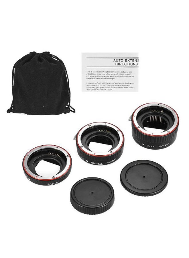 3-Piece Macro Extension Tube Set With Cap And Bag Black/Silver/Red