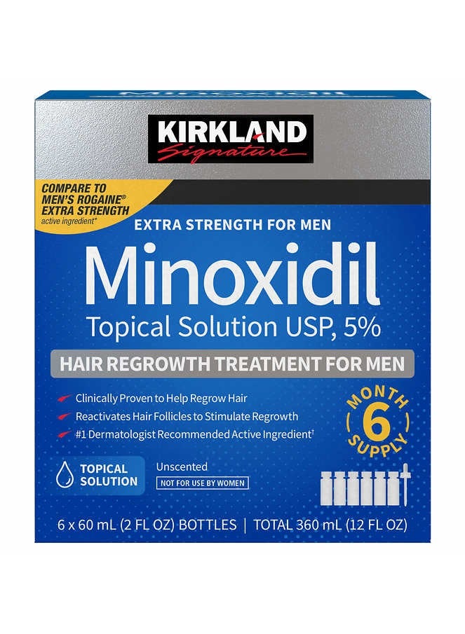 Pack Of 6 Hair Regrowth Treatment Extra Strength For Men, 5% Minoxidil Topical Solution, 2 fl