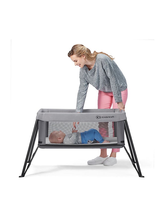 Movi Travel Cot - Grey And Wood