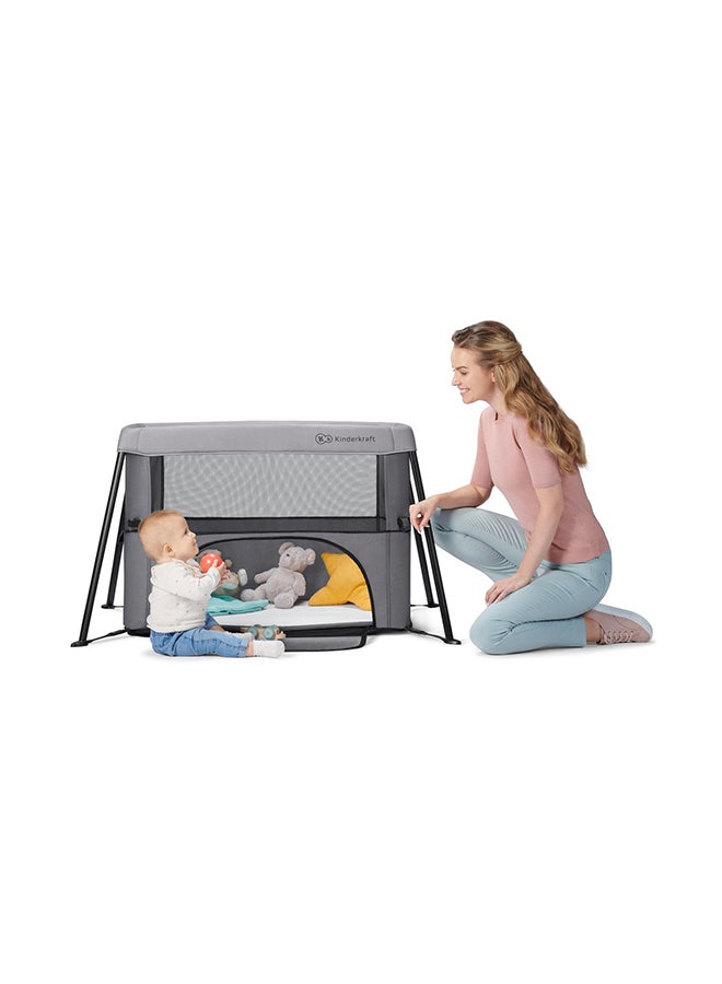 Movi Travel Cot - Grey And Wood