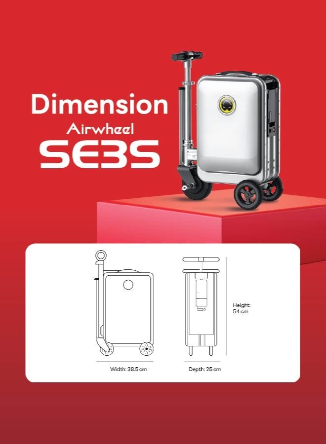 SE3S - Electric Luggage Scooter - Silver | Smart Riding Suitcase with Removable Battery, Airwheel Luggage | Official Dealer in UAE