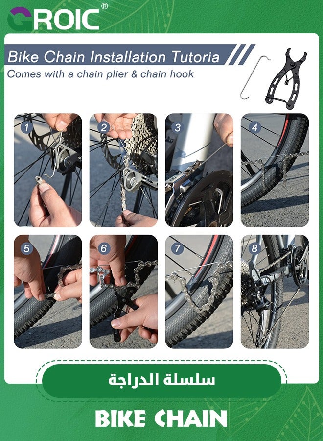 Bike Chain Kit, Single/6/7/8/9/10/11/12 Speed Multi-Function Bike Mechanic Repair Kit, Chain Breaker and Bike Link Plier with Hook and 6 Pairs Bicycle Buckle, Reusable (6/7/8 Speed Bike Chain Kit)