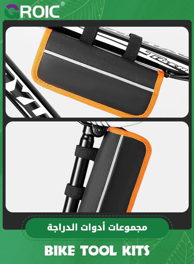 Bicycle Repair Bag & Bicycle Tire Pump, Home Bike Tool Portable Patches Fixes, Inflator, Maintenance for Camping Travel Essentials Tool Bag Bike Repair Tool Kit Safety Emergency All in One Tool