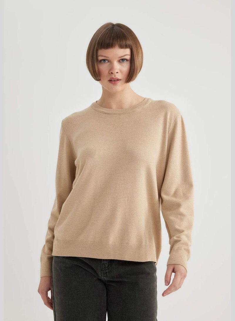 Woman Crew Neck Long Sleeve Tricot Pullover