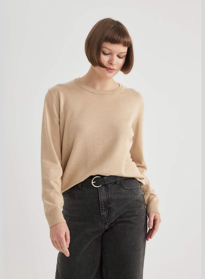 Woman Crew Neck Long Sleeve Tricot Pullover