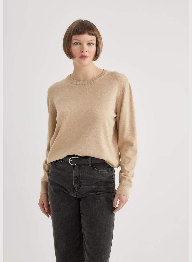 Woman Crew Neck Long Sleeve Tricot Pullover