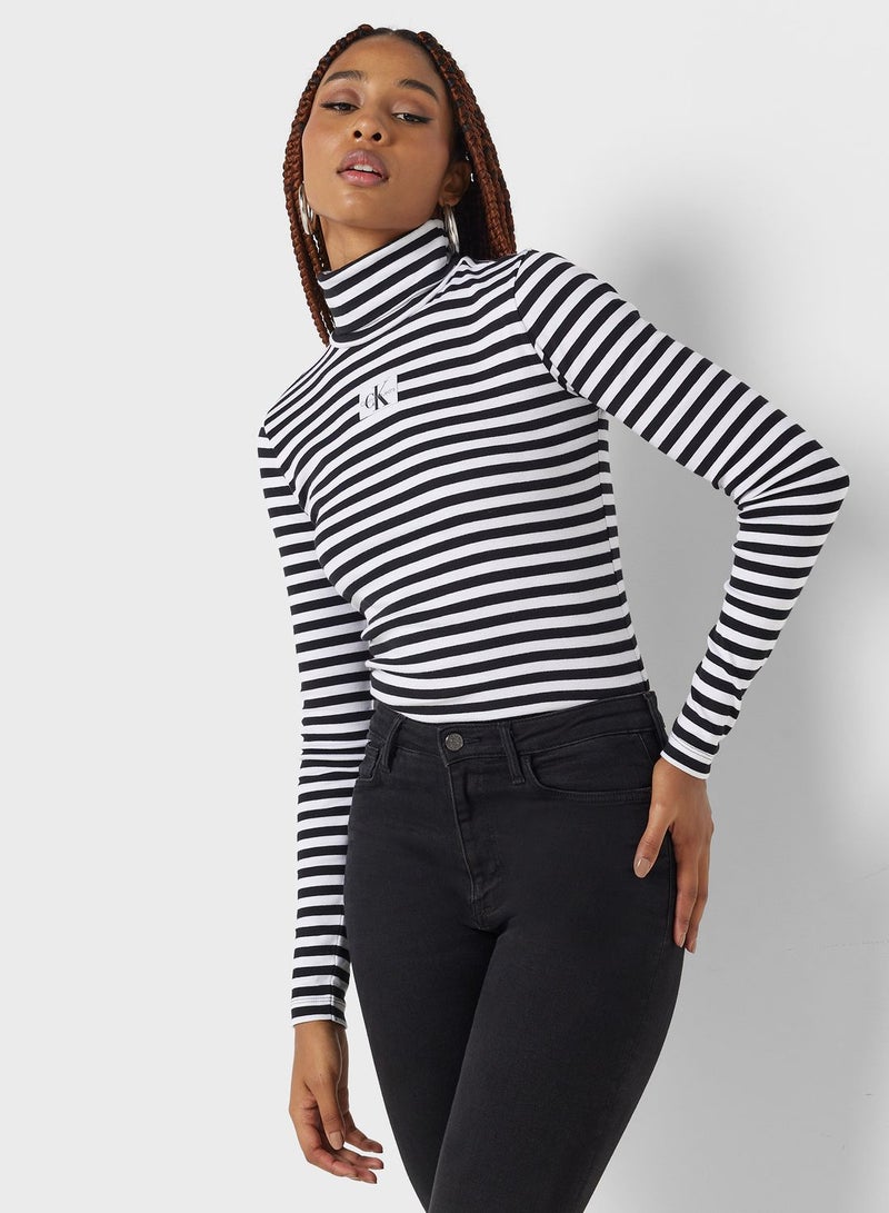 High Neck Striped Sweater