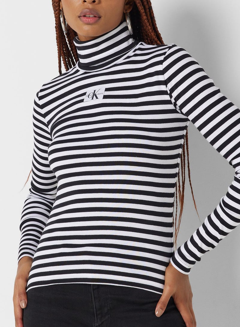 High Neck Striped Sweater