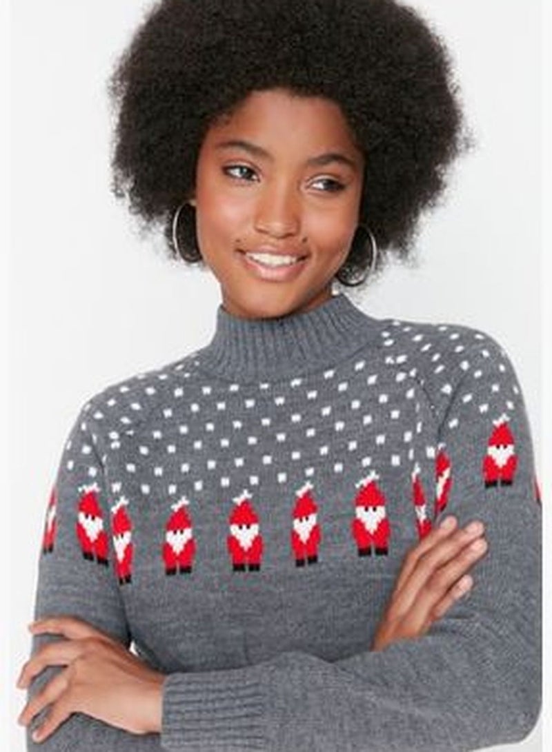 Gray Christmas Theme Patterned Knitwear Sweater TWOAW23KZ01579