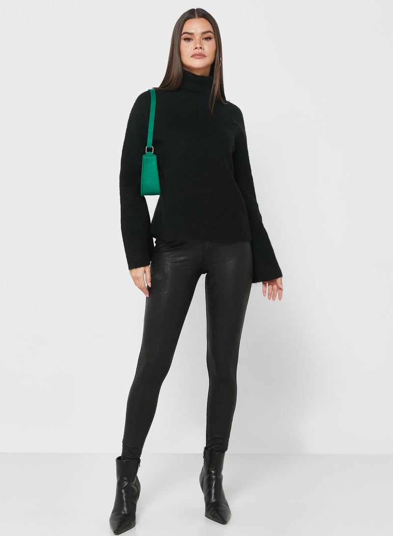 High Neck Button Detail Sweater