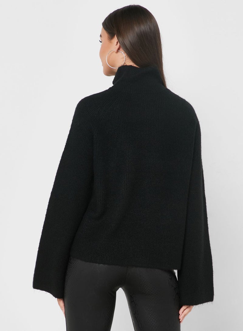 High Neck Button Detail Sweater