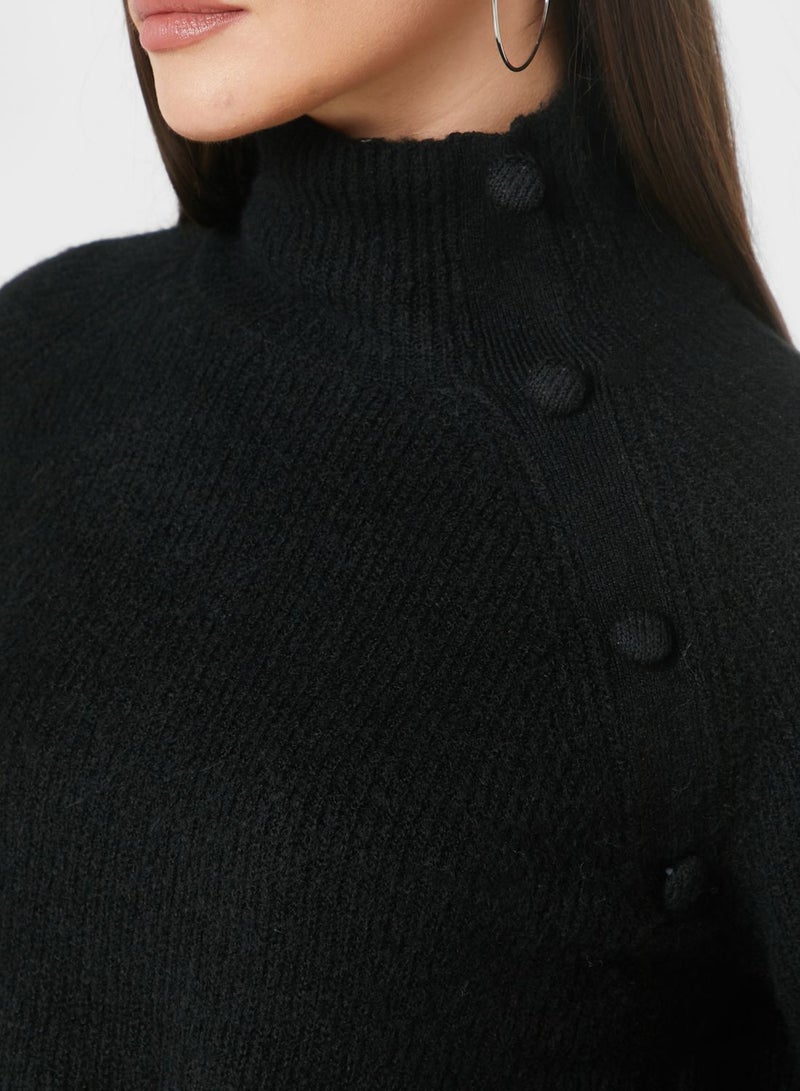 High Neck Button Detail Sweater