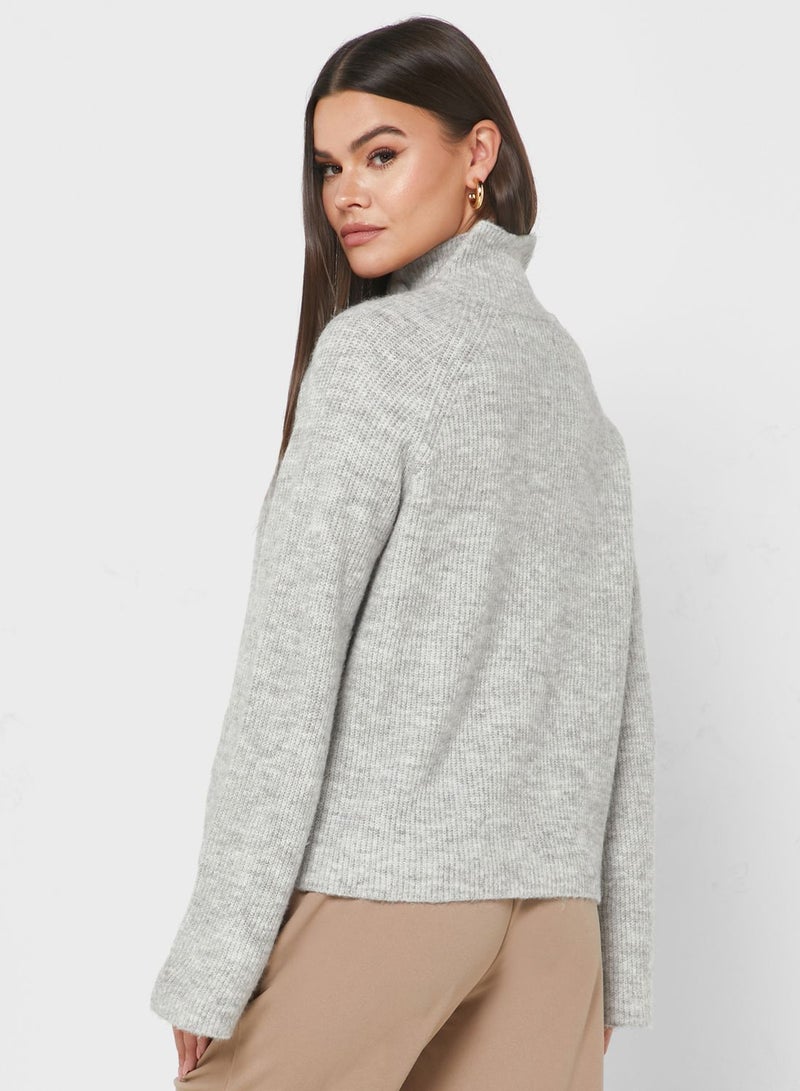 High Neck Button Detail Sweater