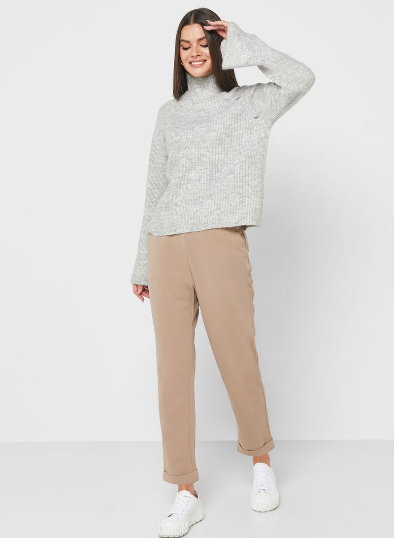 High Neck Button Detail Sweater