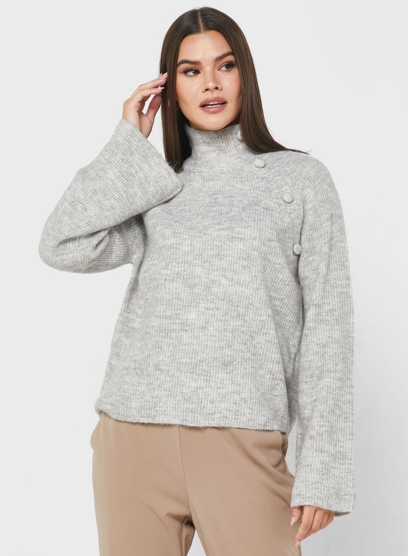 High Neck Button Detail Sweater