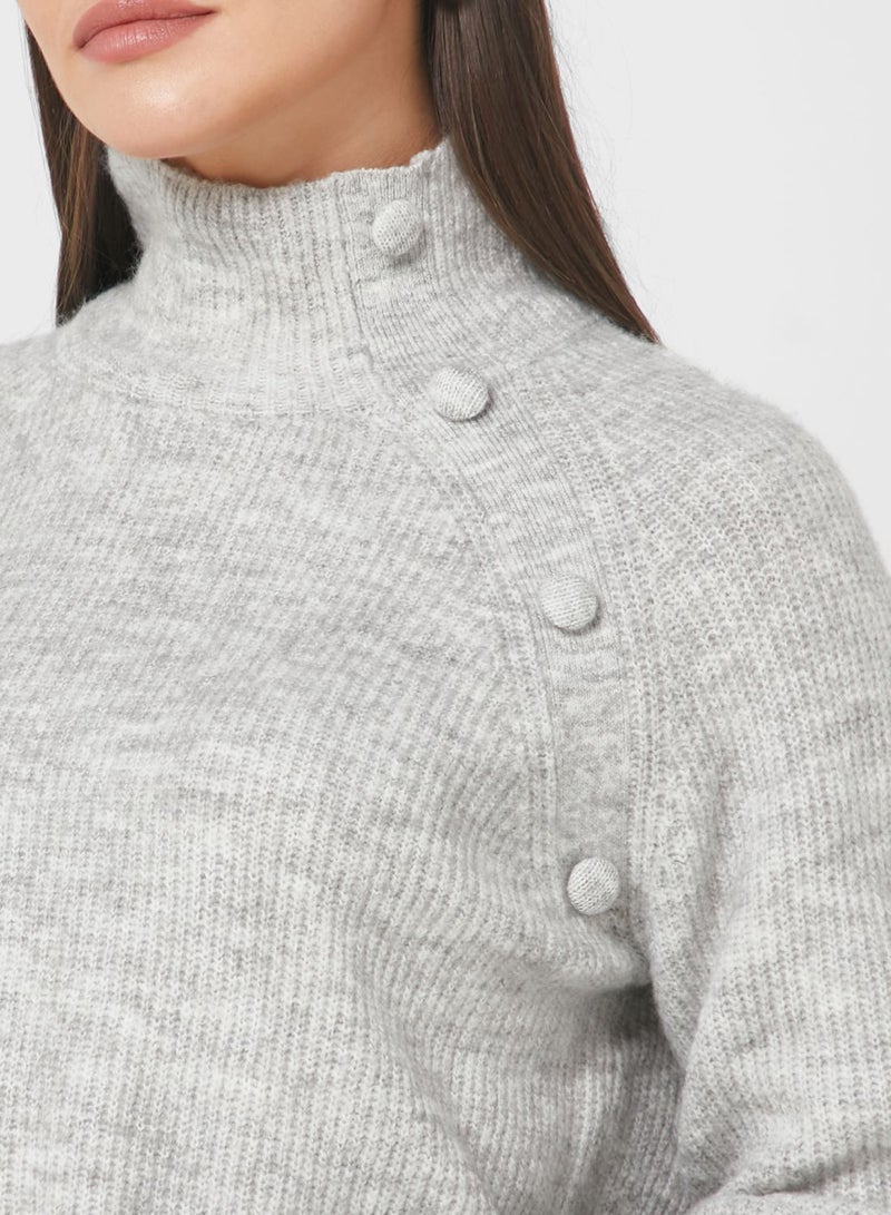 High Neck Button Detail Sweater