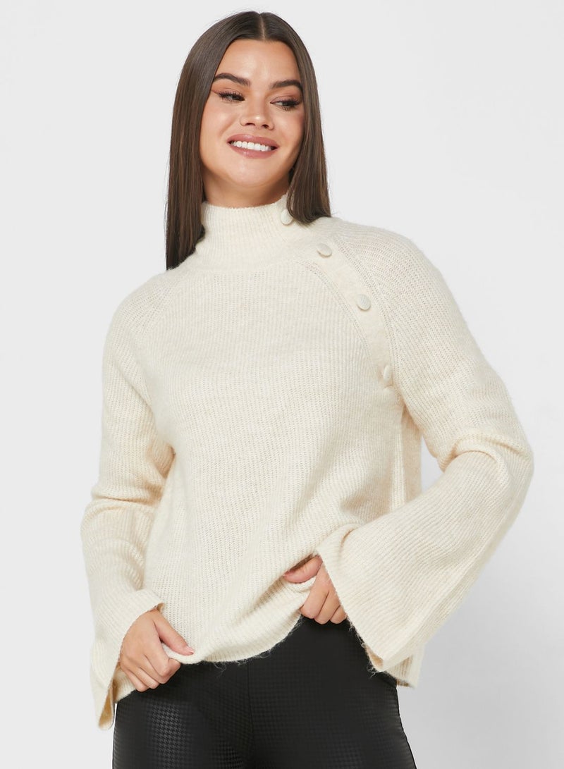 High Neck Button Detail Sweater