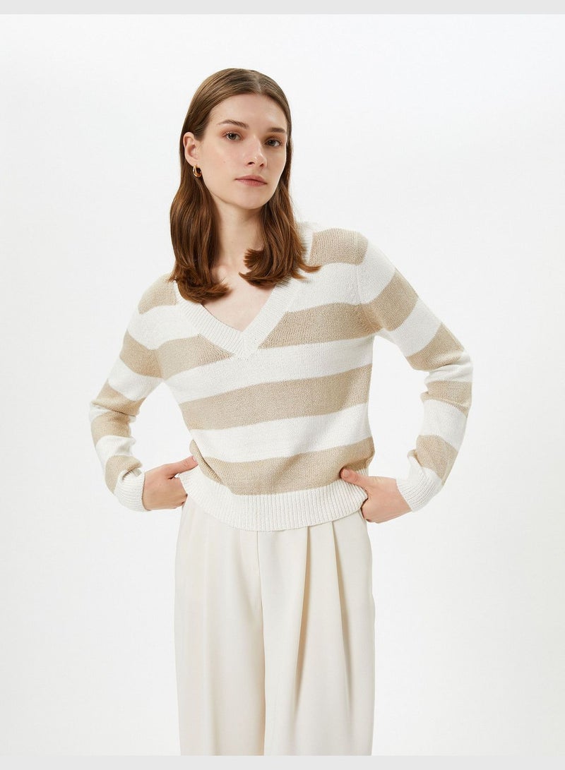 Long Sleeve V Neck Knitted Sweater