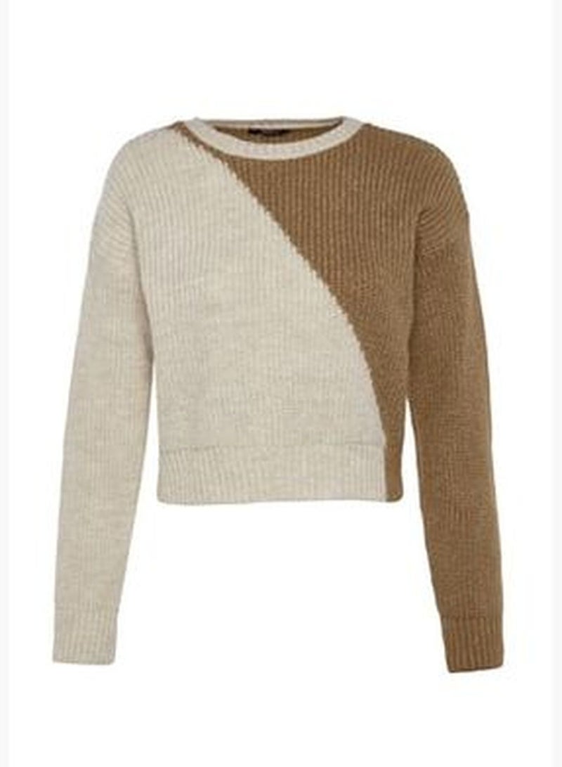 Camel Crop Color Block Knitwear Sweater TWOAW24KZ00496