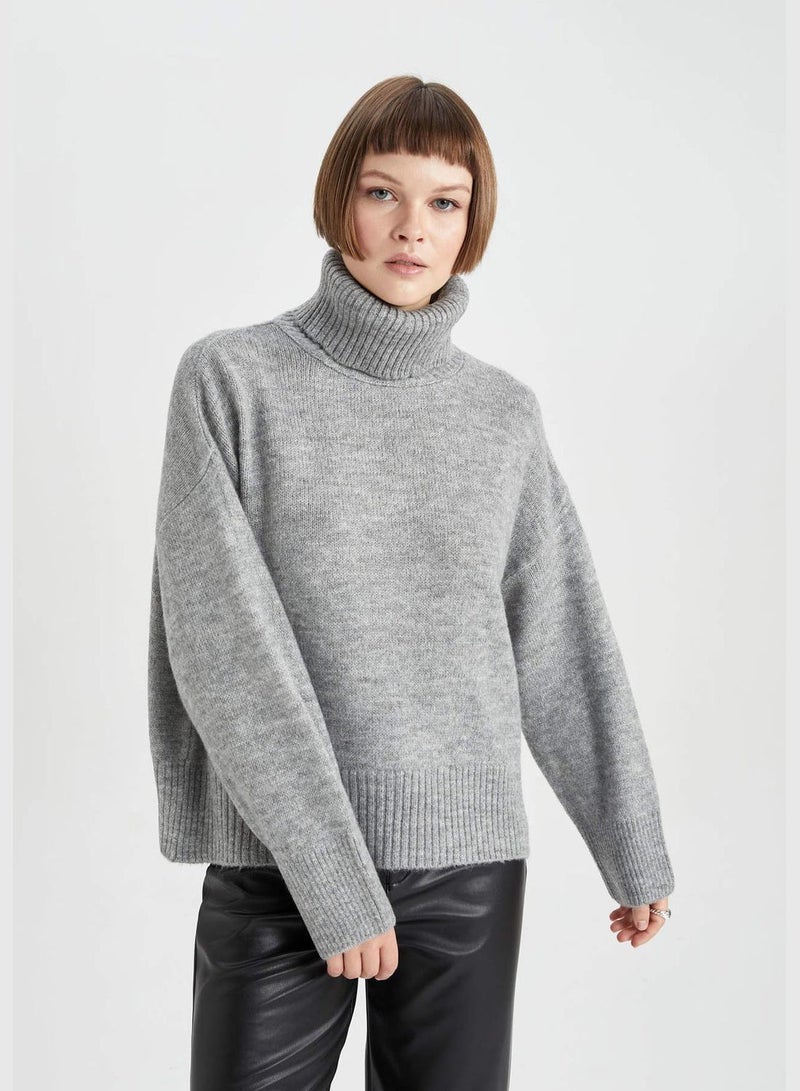 Woman Turtle Neck Long Sleeve Tricot Pullover