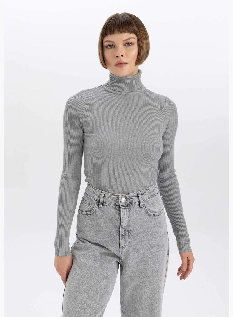 Woman Turtle Neck Long Sleeve Tricot Pullover