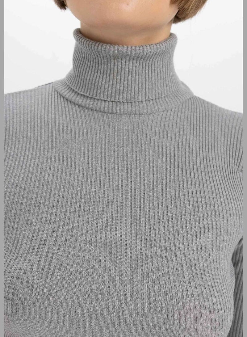 Woman Turtle Neck Long Sleeve Tricot Pullover